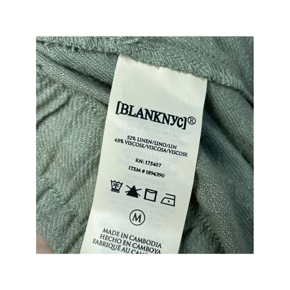 NWOT Blanknyc Women's M Green Linen-Blend Elastic Waist Shorts C0465